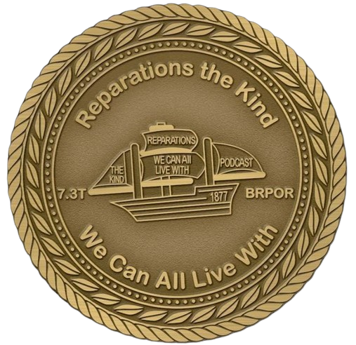 A gold medal with the words reparations the kind we can all live with.